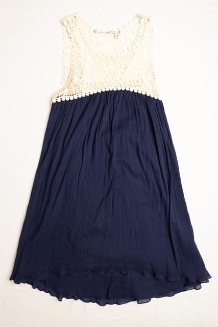 Chelsea & Violet Womens XS Navy Blue Cream Crochet Lace Yoke Swing Mini Dress