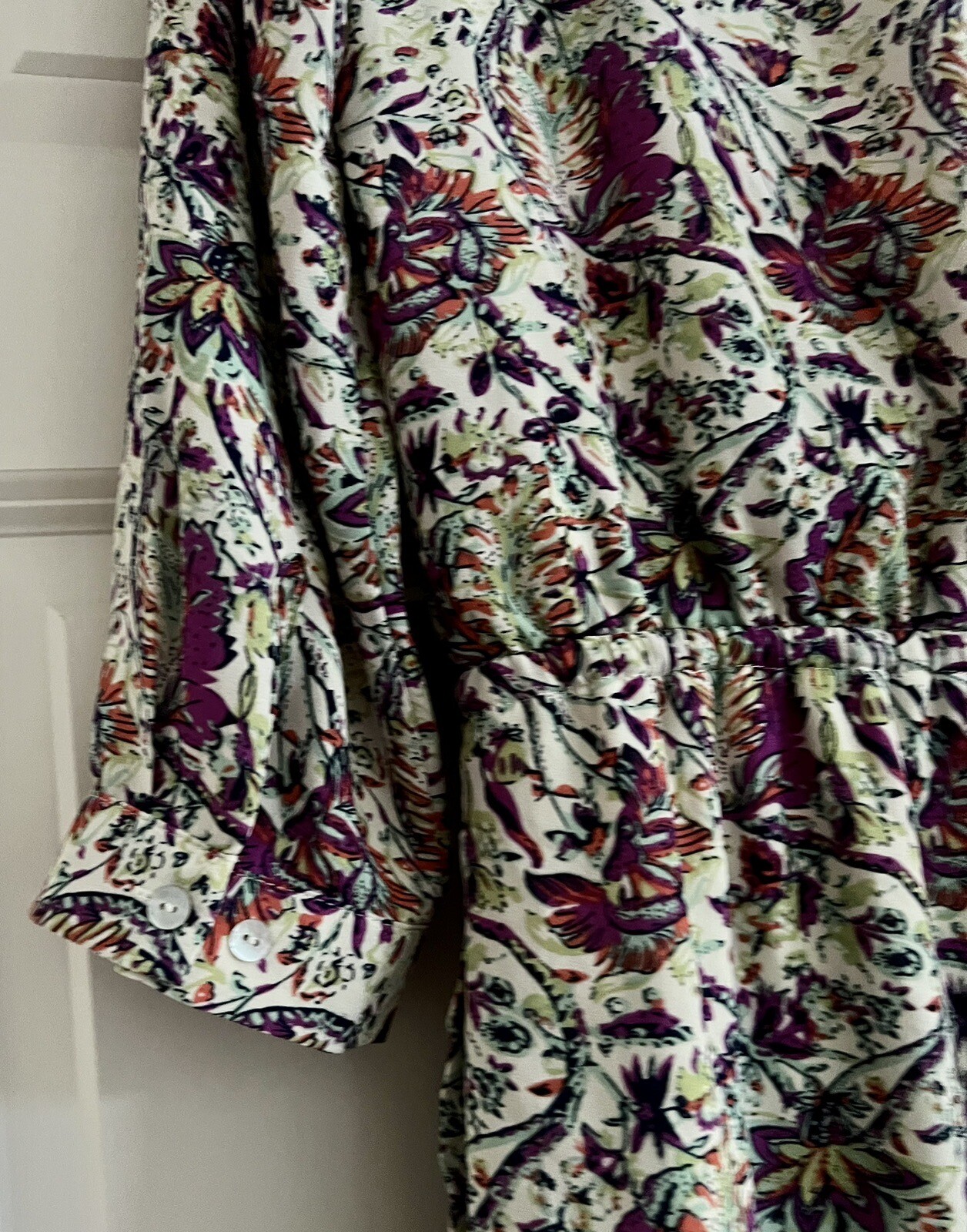 Daniel Rainn Anthropologie Boho Floral Print Size M Drawstring Waist 3/4 Sleeve
