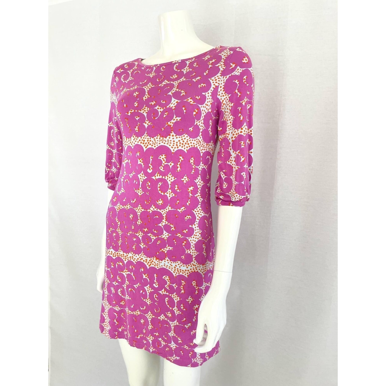 Vintage Marimekko Pink Dress with Pockets, Shift Dress, Abstract Jersey Dress XS
