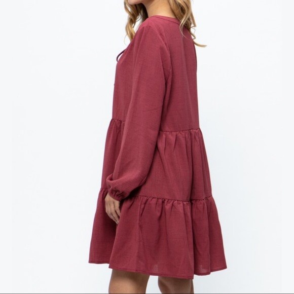 Burgundy Tiered Ruffle Dress Various Sizes