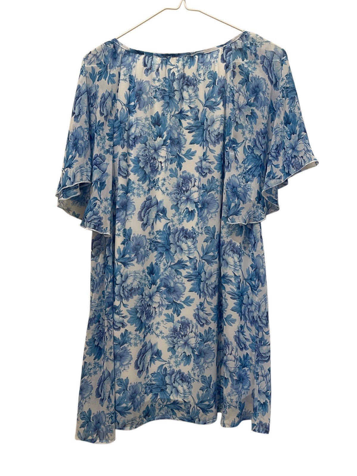 Show Me Your Mumu Blue White Floral Flutter Sleeve Mini Dress Tassel Boho Small