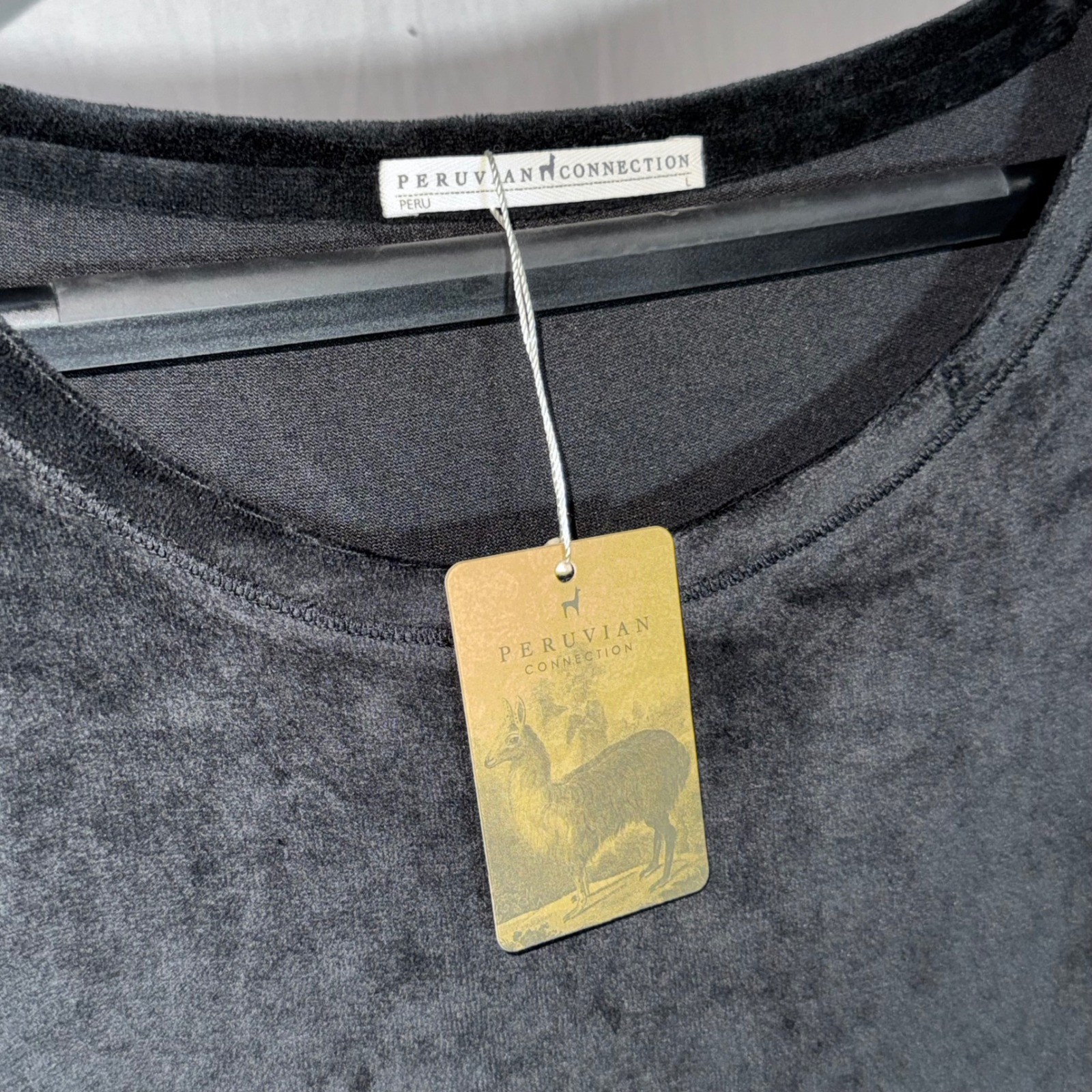 Peruvian Connection Velour Orla Dress Black Cotton Modal Shift L NEW With Tags