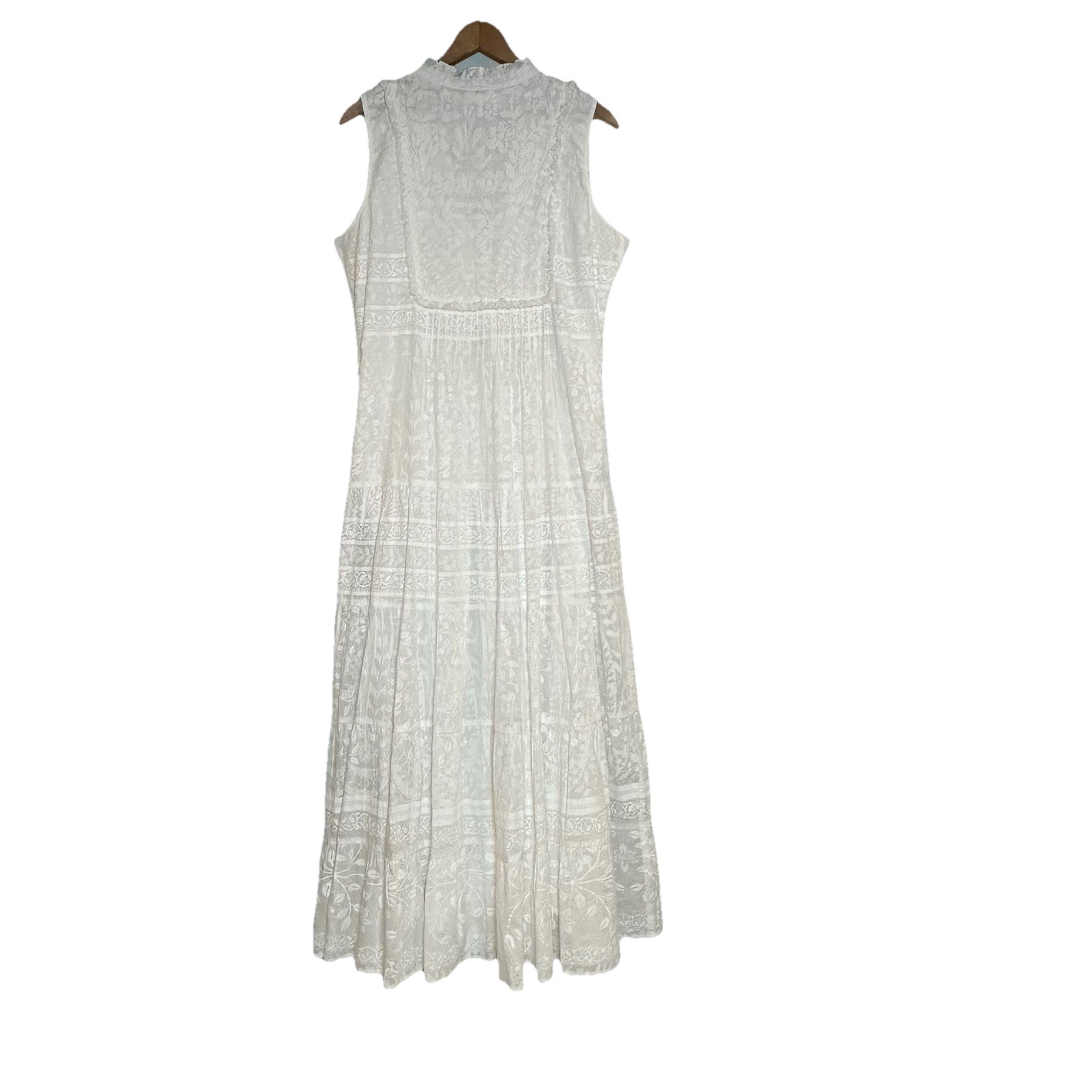 Lola Australia Size S Tiered Boho Maxi Dress White Lined 100% Cotton
