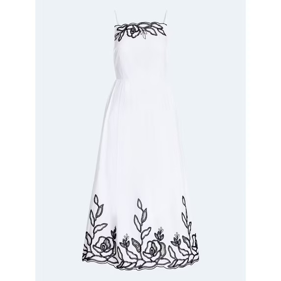Free Assembly Women’s and Women’s Plus Embroidered Cotton Midi Dress, White