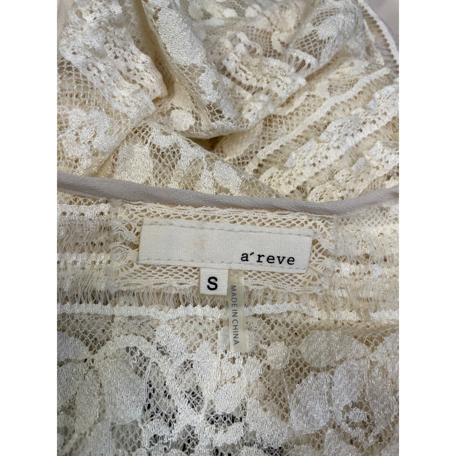 A’reve Womens Lace Chiffon Sleeveless Sheer Mini Dress Cream Coverup Coquette S