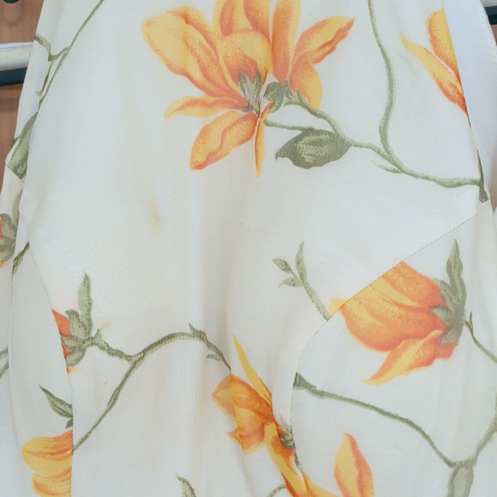 Women’s White Orange Green Floral Maxi Dress Long Length Pleated Skirt
