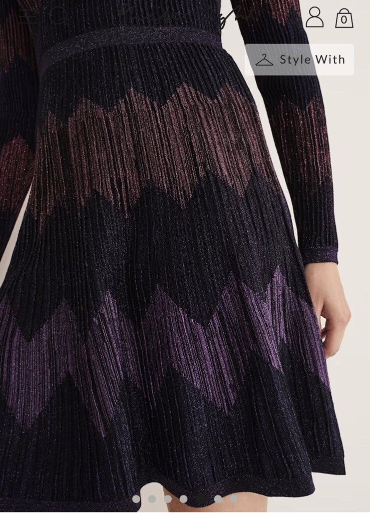Phase Eight Enola Chevron Lurex Knitted Dress Fit & Flare Size 10 Purple