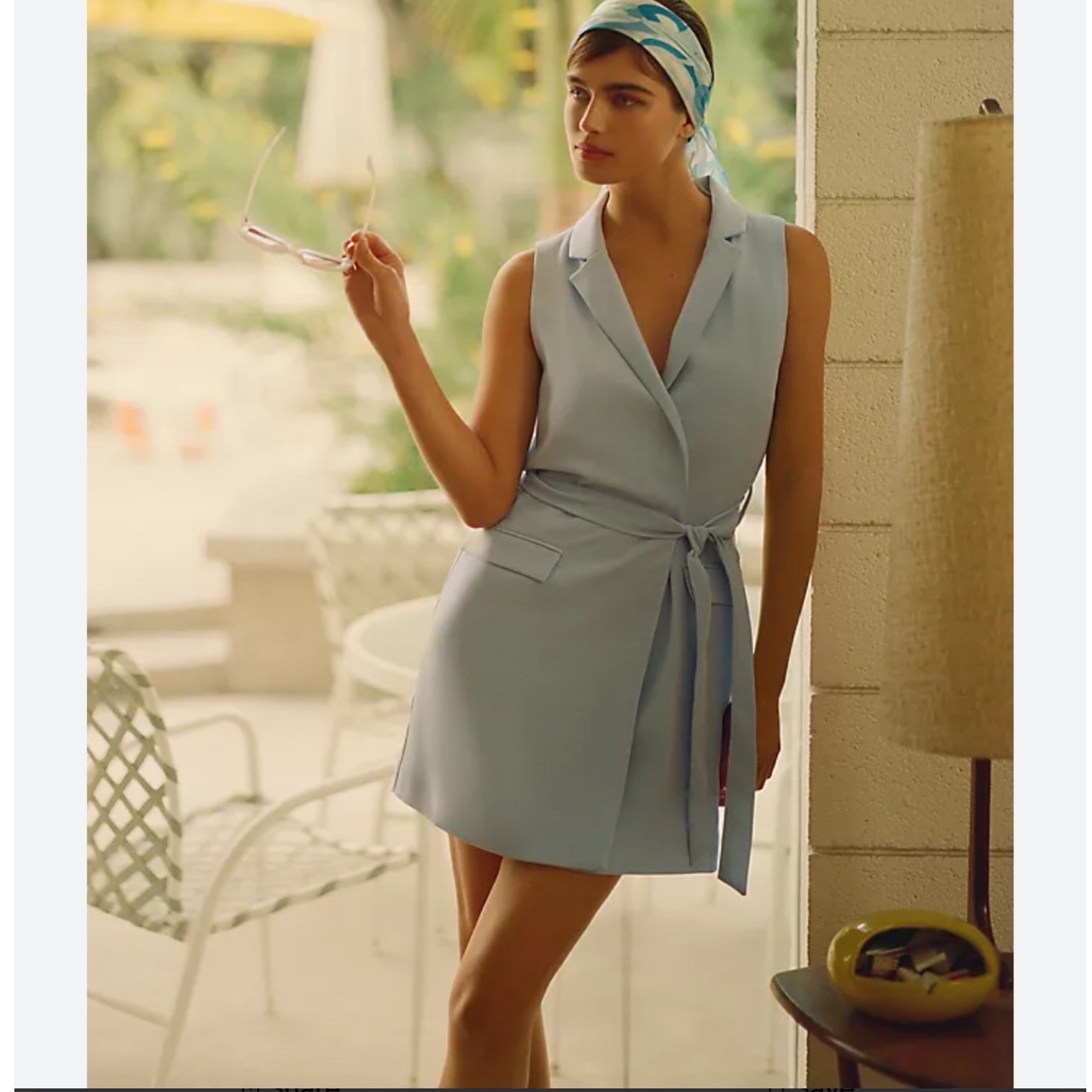 Anthropologie Sleeveless Vest Mini Dress Light Blue Belted Blazer Wrap Dress S
