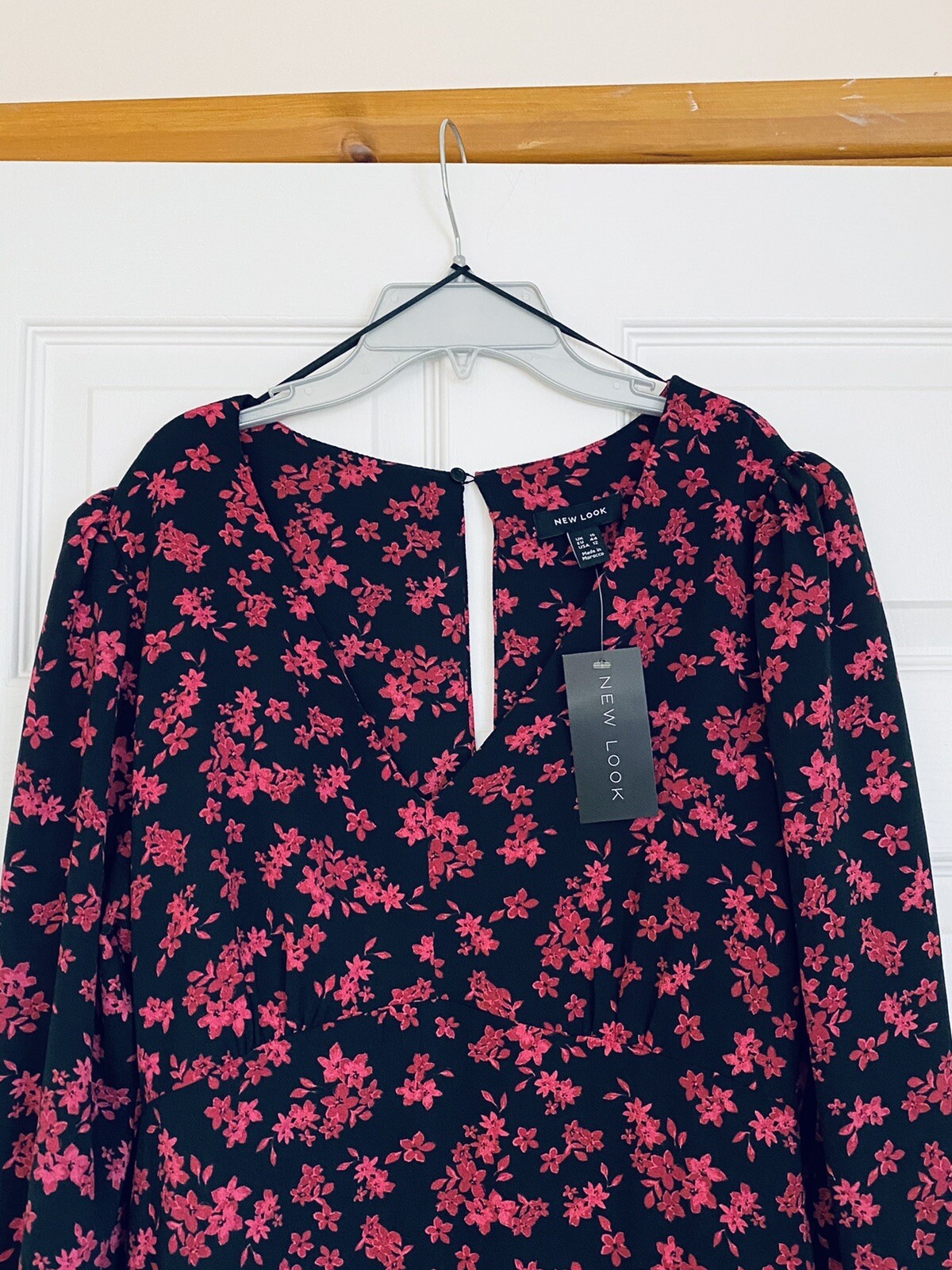 NEW LOOK BLACK & PINK FLORAL FRILL DRESS UK 16 BNWT FLOWERS