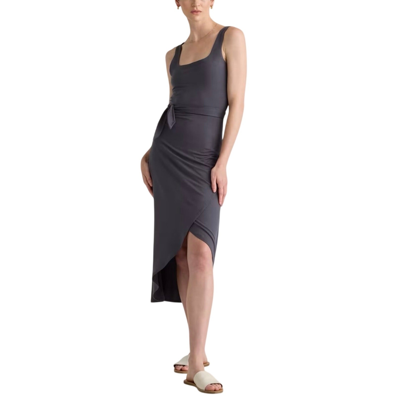 New Quince Carbon Gray Tencel Jersey Side Tie Dress Midi Wrap Women’s Medium