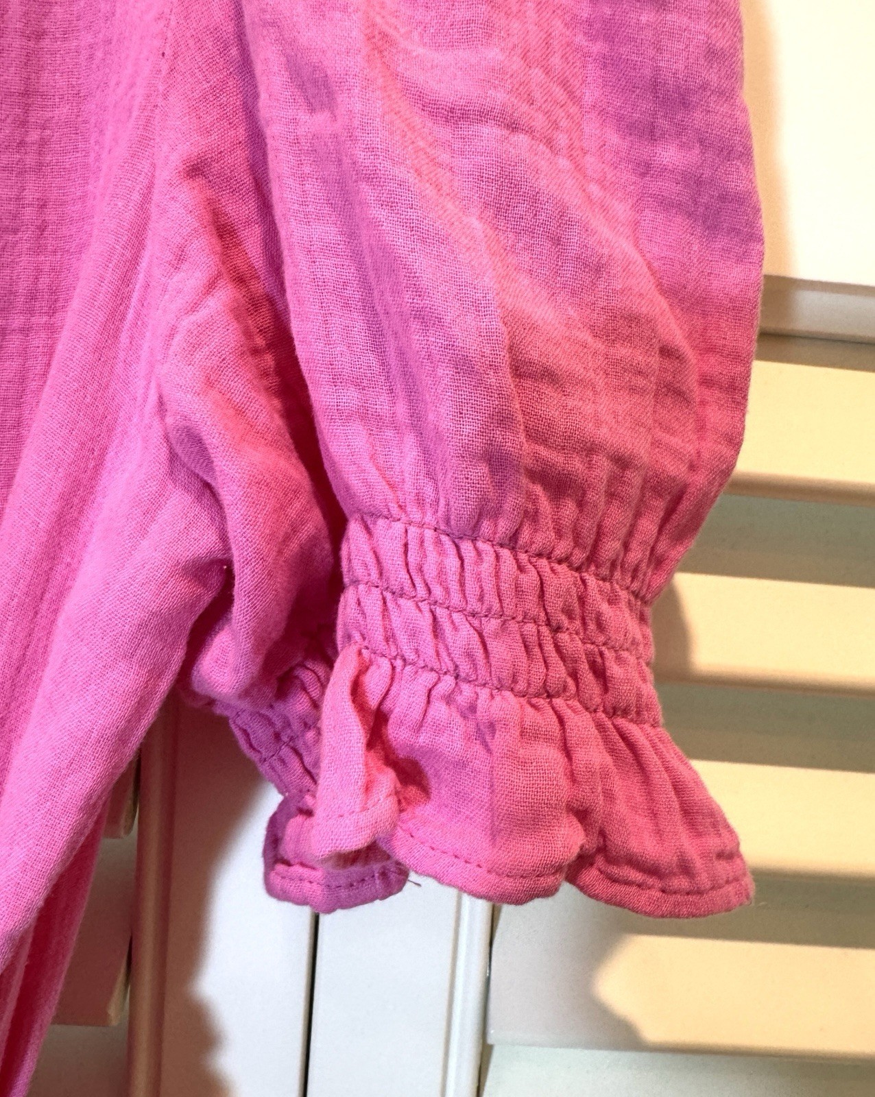 Gap Women Dress Size M Tall Pink Soft Cotton Gauze Tiered Dress Belt Pockets EUC