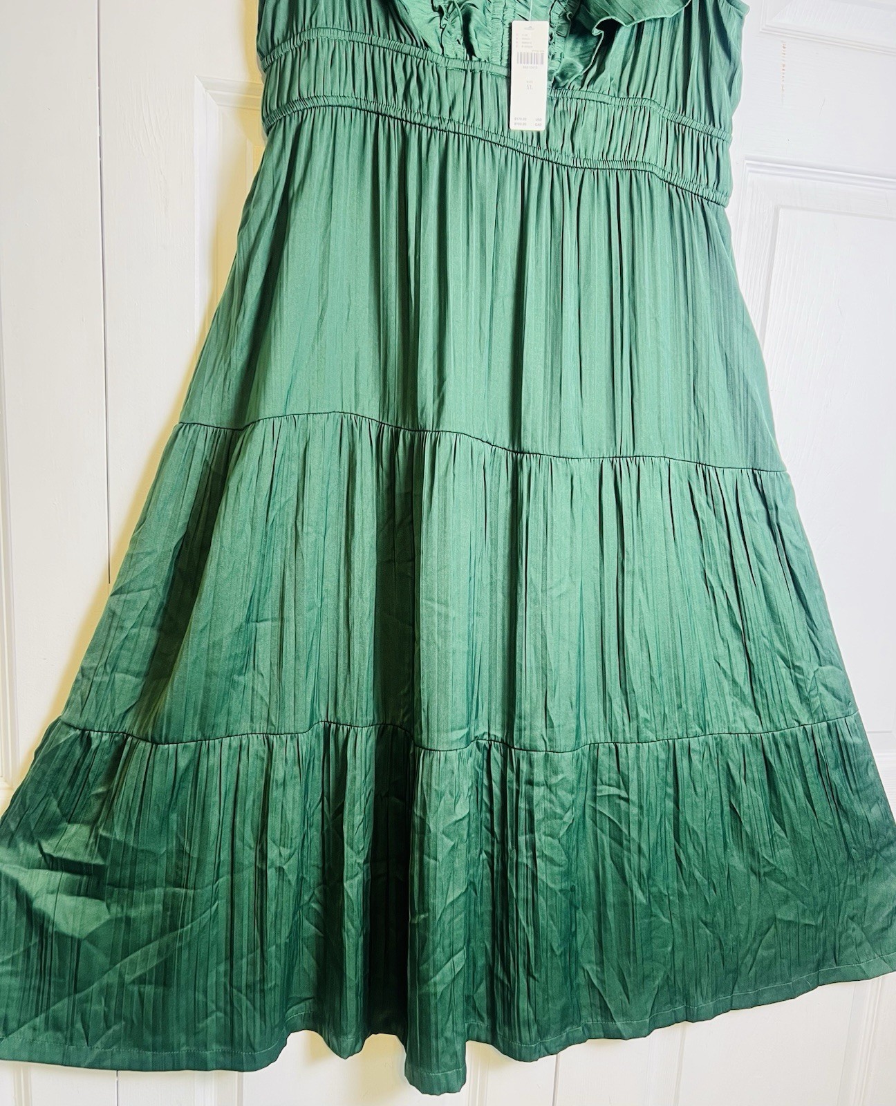 NWT Anthropologie Green XL Empire Waist Ruffle Tiered Maxi Long Dress Sleeveless