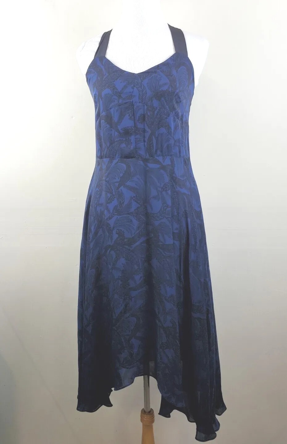 Derek LAM Womens 0 Midi Dress 100% Silk Blue DESIGNER Criss Cross Straps XS