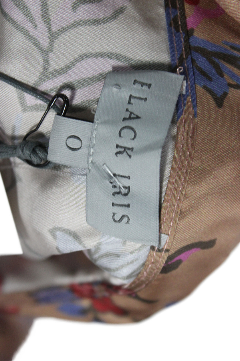 Black Iris Women Maxi Shirt Dress Tan Silk Floral Collared Short Sleeve Size 0
