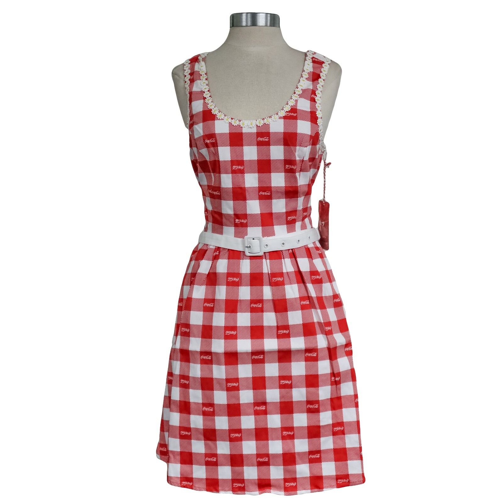 New Stitch Shoppe by Loungefly Coca Cola Gingham Belt Red White Tank Dress M