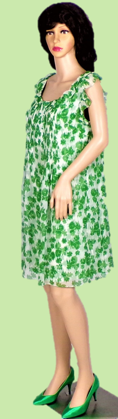 SILK! ALI RO size 6 green/white floral 100% silk shift dress dry clean only