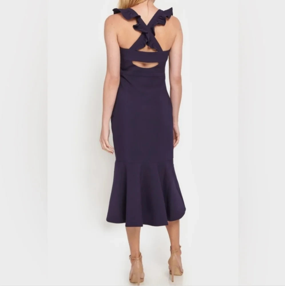 NWOT Women’s LIKELY Hara Midi Mermaid Ruffle Dress Navy Size 4