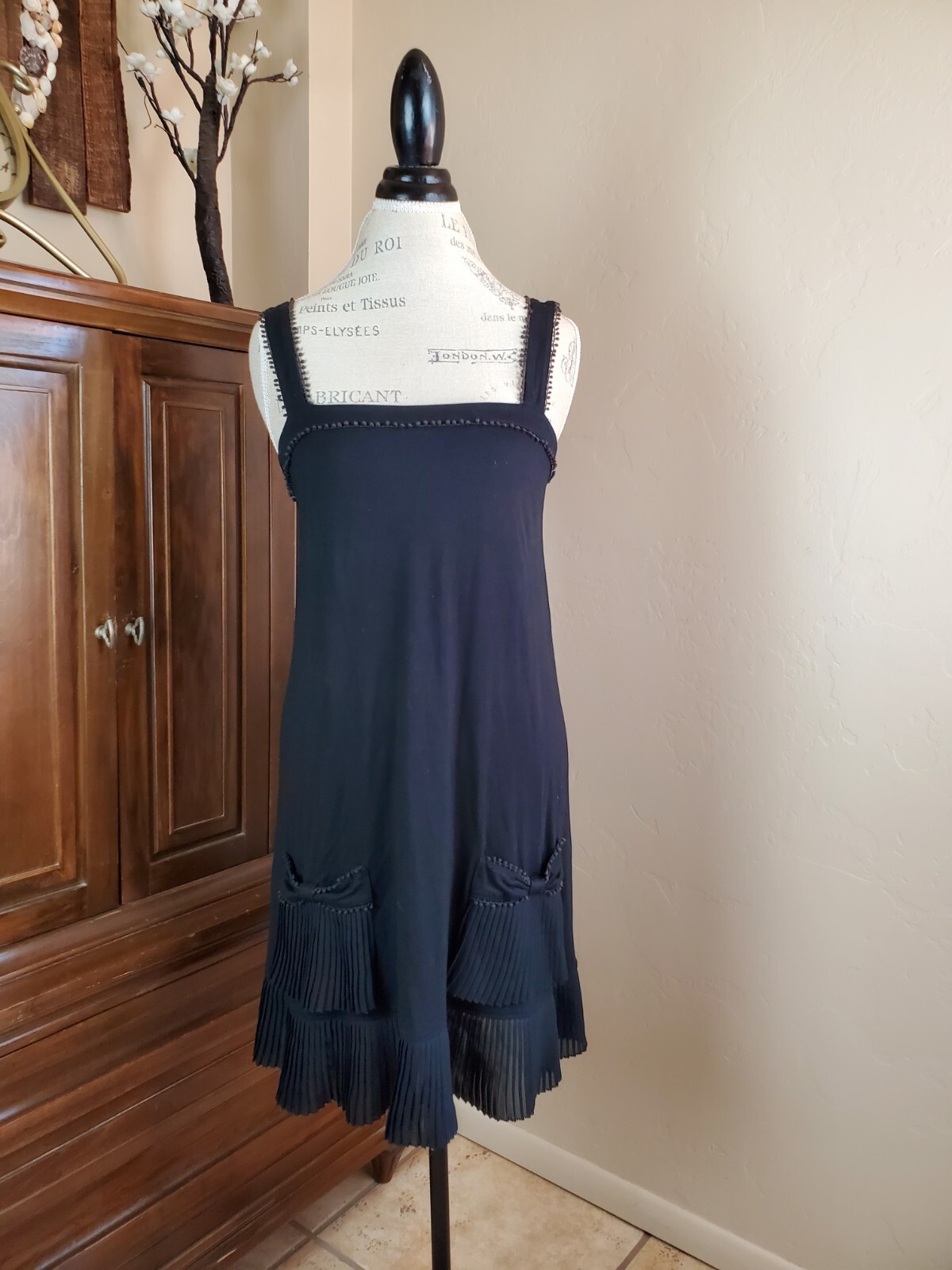 Juicy Couture Cute Flirty Black Stretchy Pleated Coquette Dress Bows Size M
