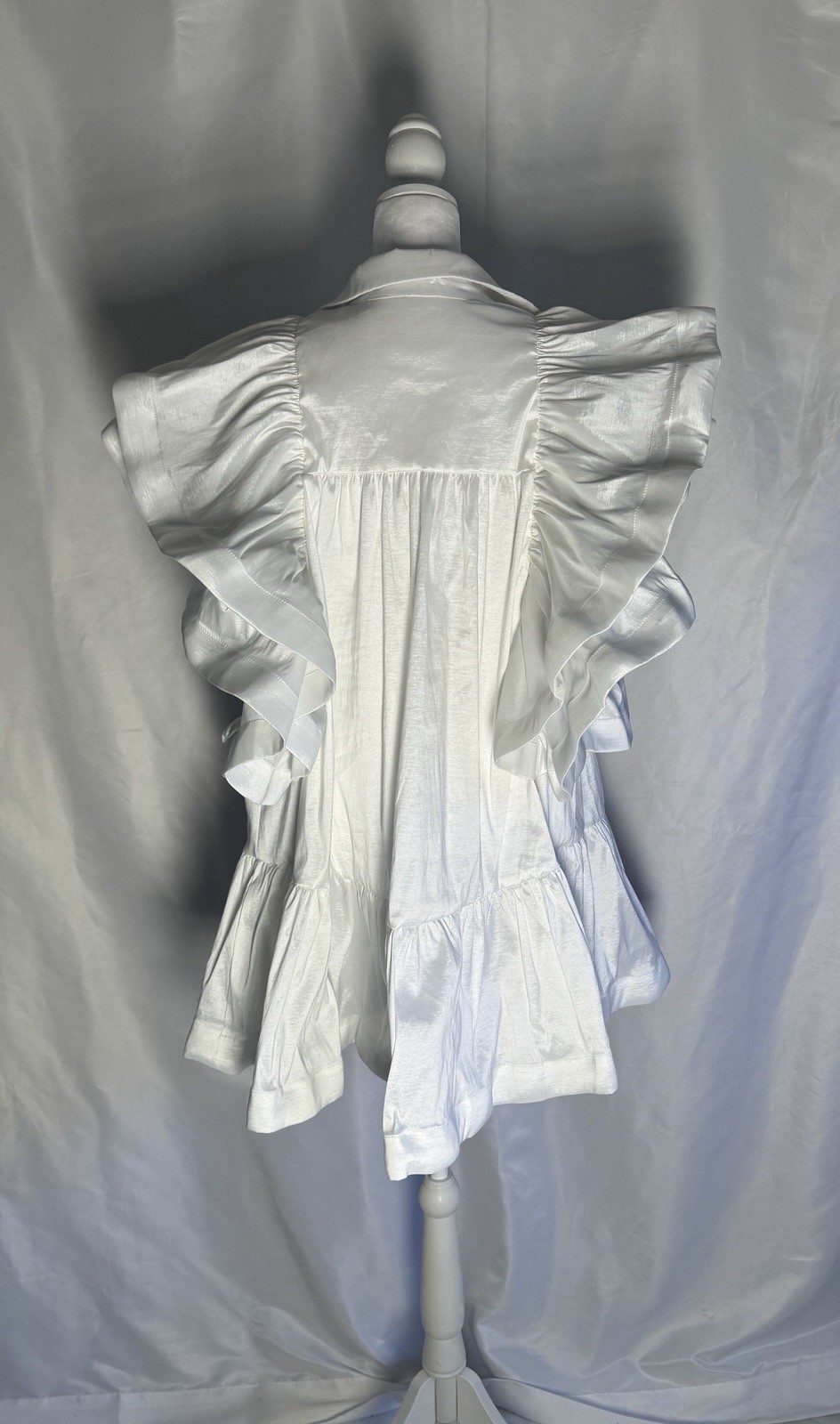 Love Highlight White Satin Ruffle Sleeve Babydoll Mini Dress Women’s Size M