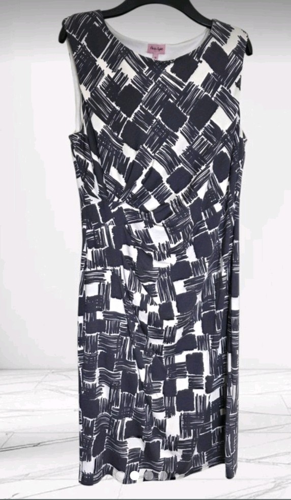 Phase Eight Celena check dress size 16 grey white stretch wiggle ruched