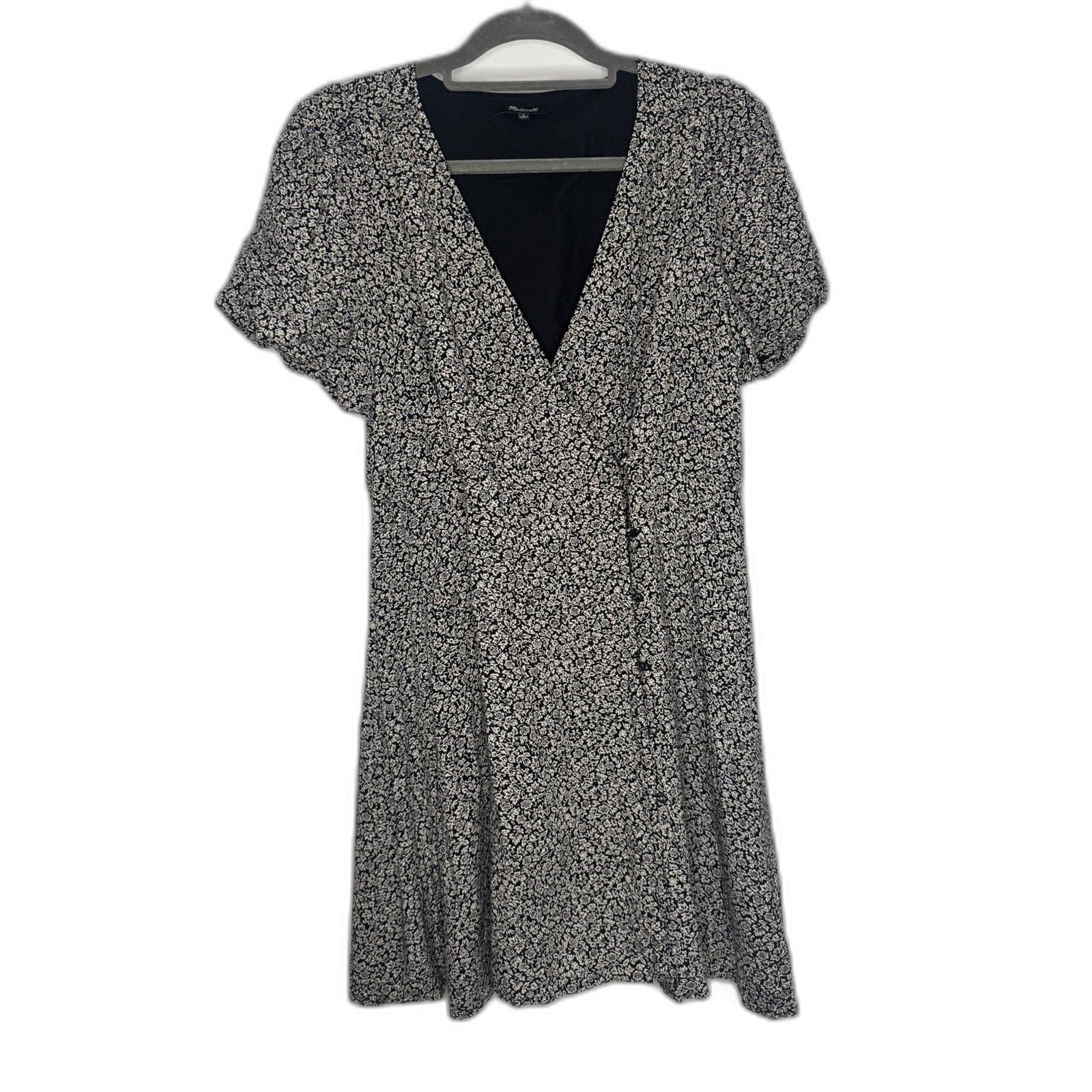 Madewell Black & Cream Floral Wrap Mini Dress Size 8