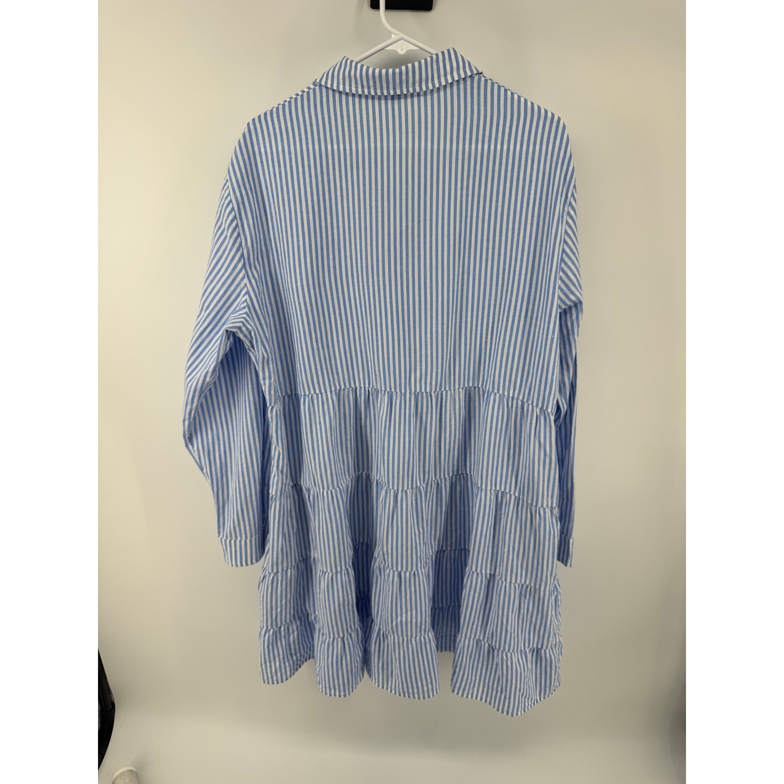 Utcoco Blue White Striped Shirt Dress 2XL Cotton Long Sleeve Babydoll Tunic