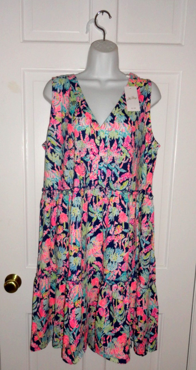 NWT LILLY PULITZER OYSTER BAY NAVY SEEN AND HERD LORINA V-NECK SWING DRESS XXL