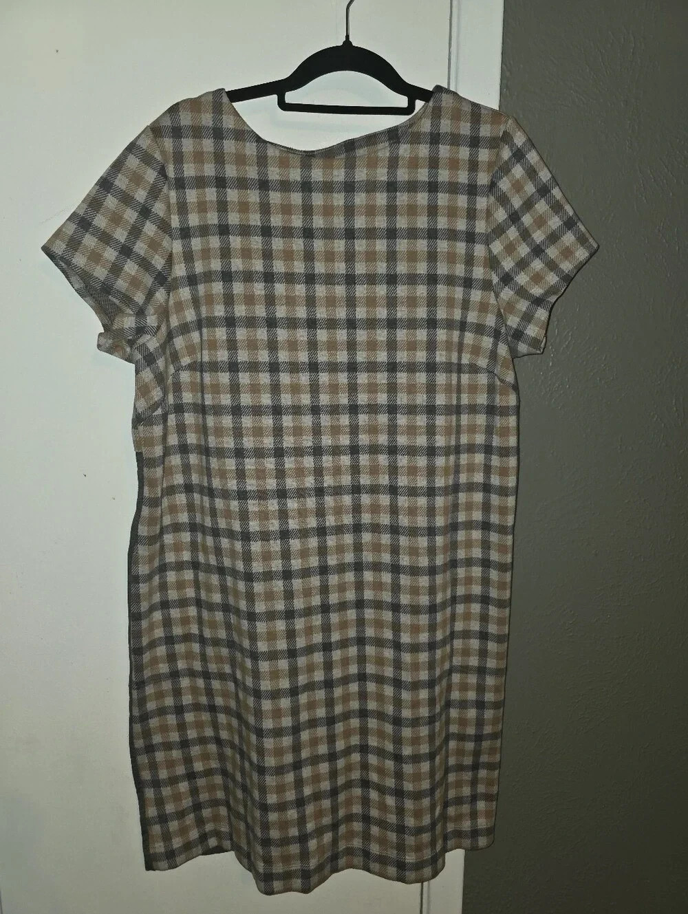 Women’s J. Jill Plaid Mini Shift Dress In Brown and Cream Size XL