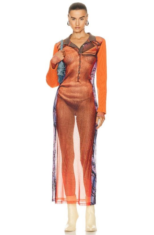 Jean Paul Gaultier × Y/Project Orange Collared Trompe L’oeil Maxi Dress | Sz XS