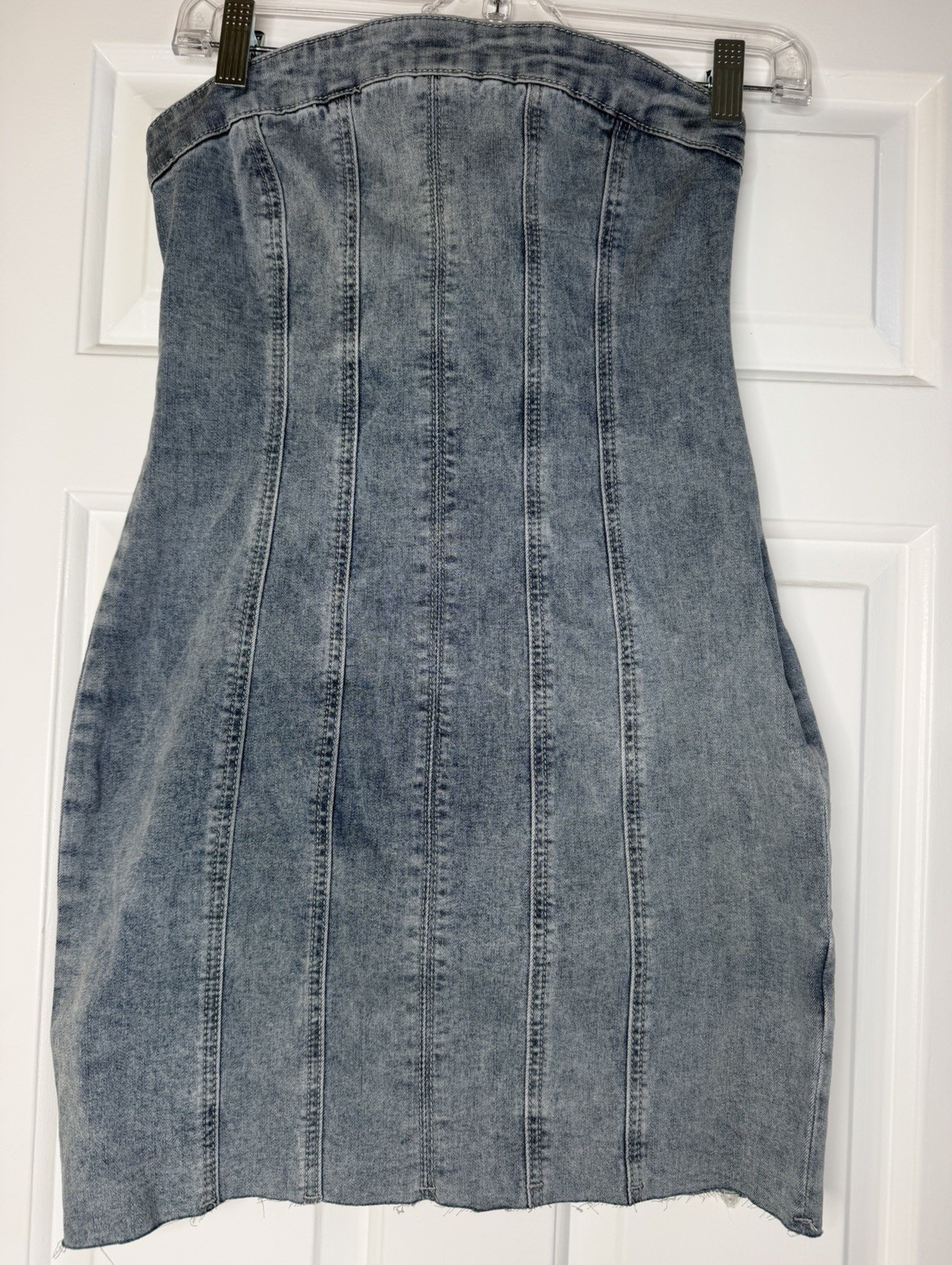 Princess Polly Houser Mini Bodycon Dress Strapless Blue Denim Sleeveless US 4