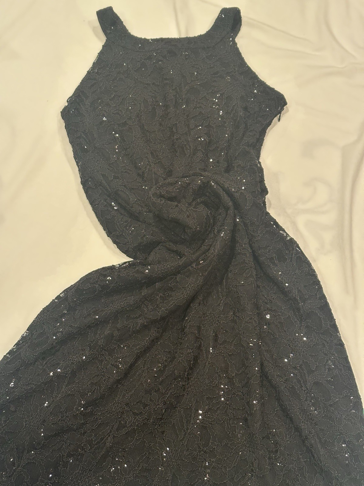 R&M Richards Women’s Black Lace Sequin Floral Sleeveless Round Neck Maxi 14