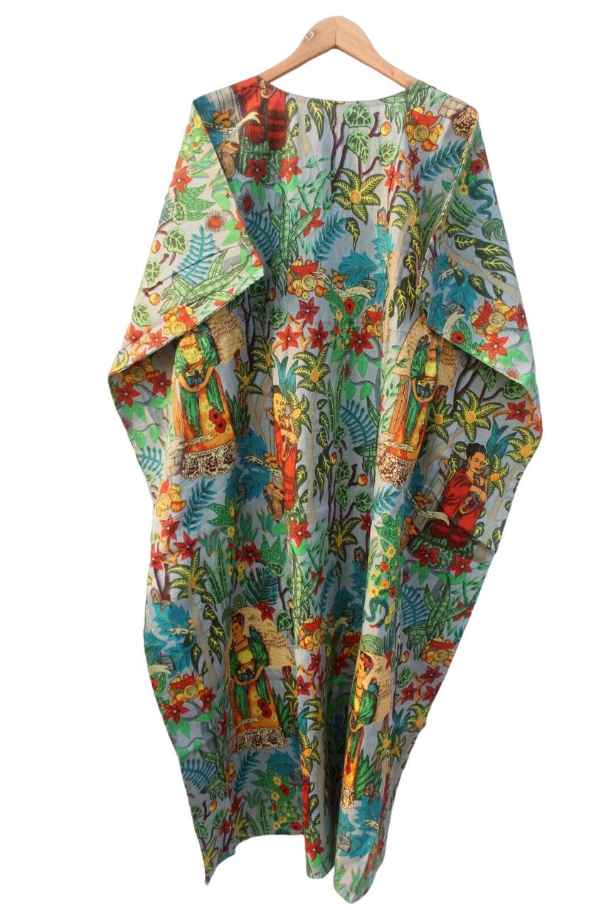 Indian Vintage 100% Cotton Long Beach Maxi Kaftan Dress One Size Caftan Kimono