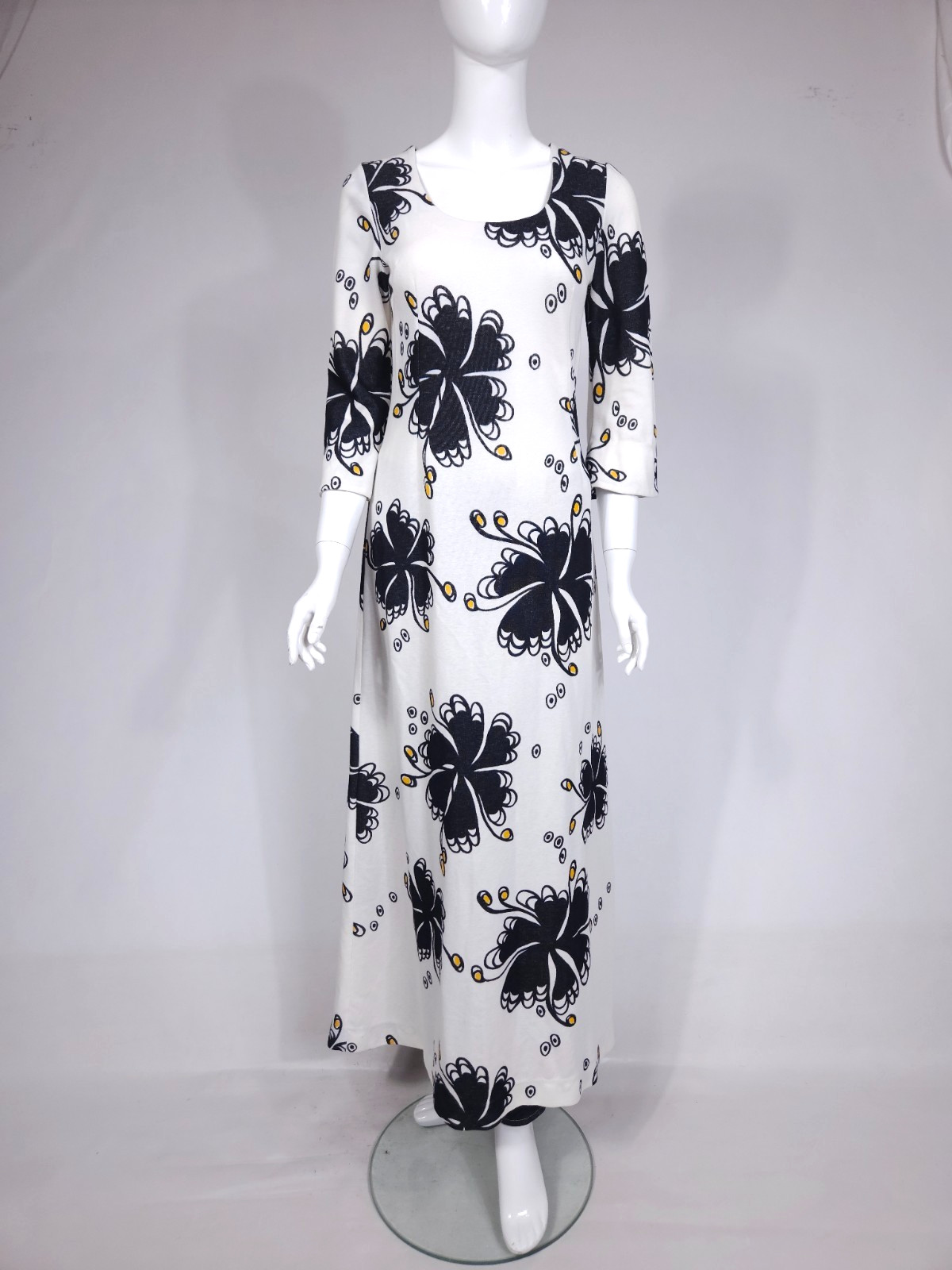 70s Handprinted Floral Golden Finn Finland Dress Maxi Marimekko style size S
