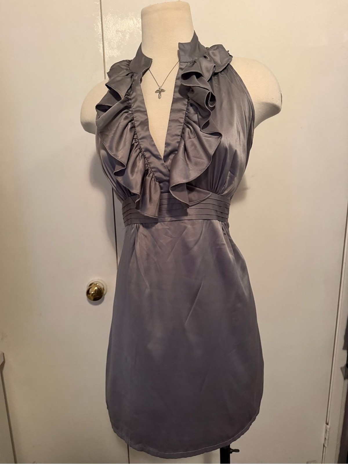 Ruffle Satin Dress in Gray