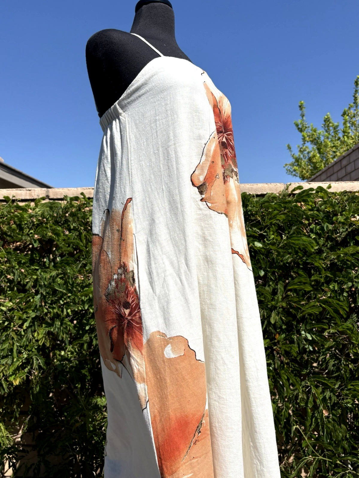 Calypso St Barth SZ S Ivory/Orange Flowers Squared neck Strappy Maxi Dress-NWT