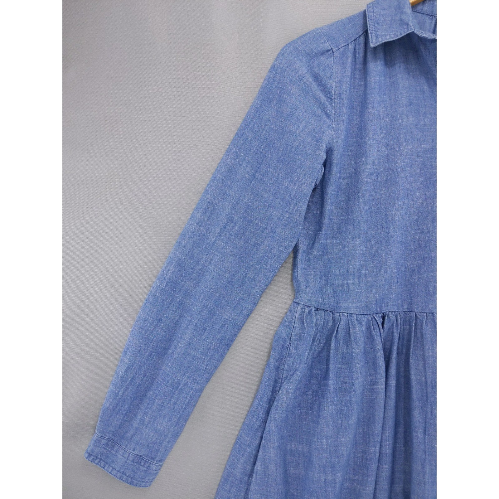J.Crew Shirtdress Women 0 Blue Chambray Long Sleeve Gathered Waist Pockets