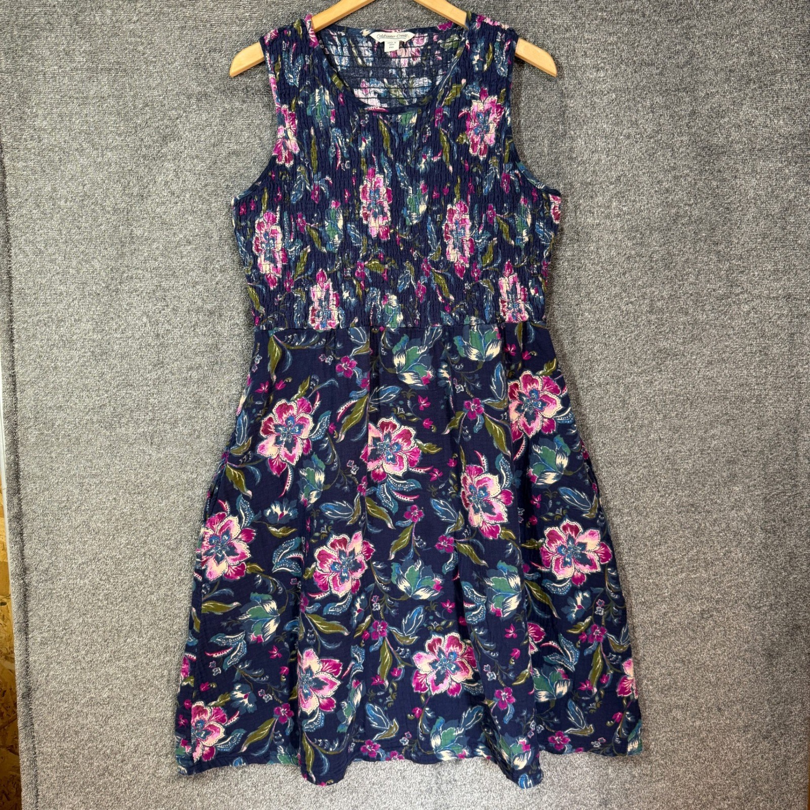 Coldwater Creek Dress Petite XL PXL Navy Floral Cotton Sleeveless Pocket