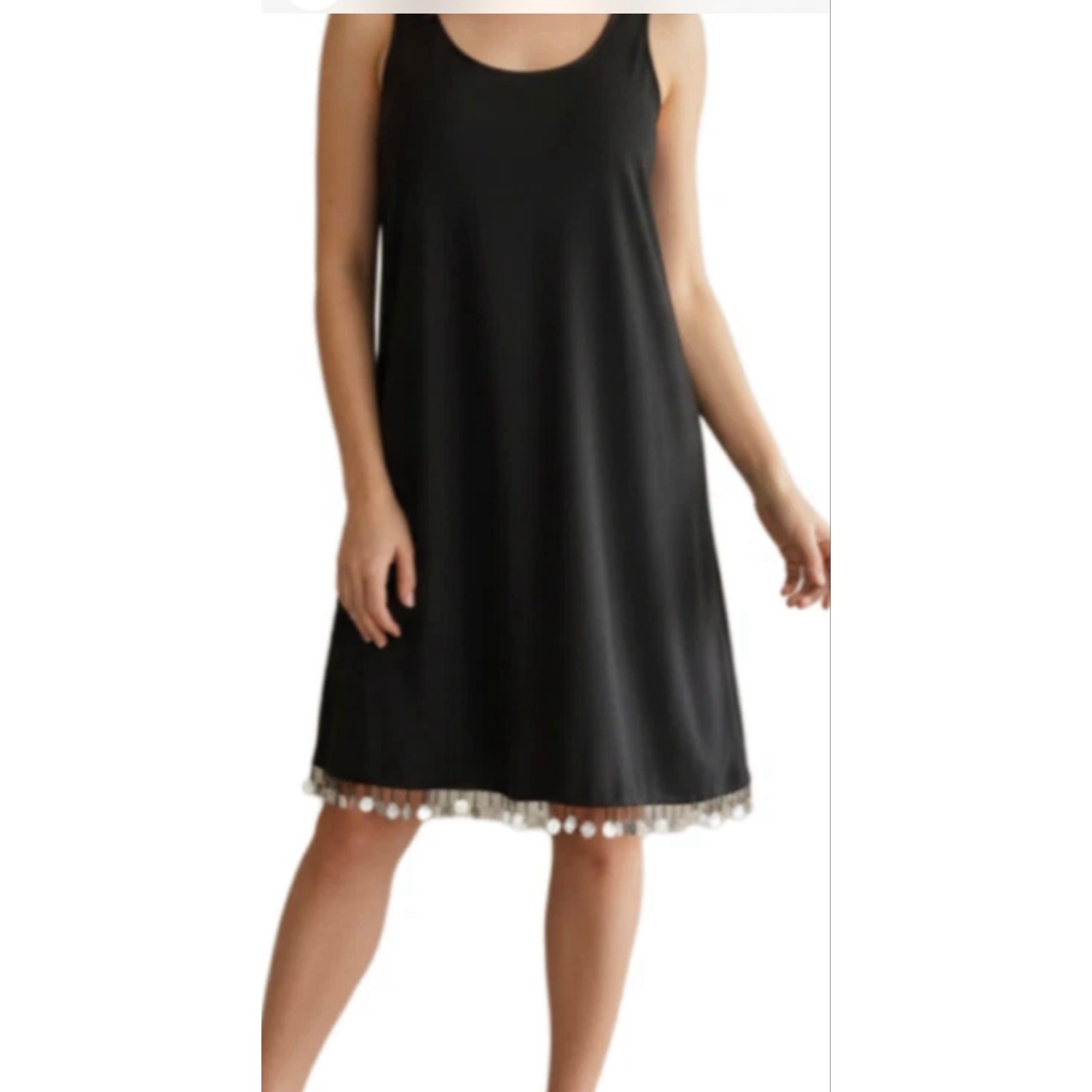 Little Black Sleeveless A-Line Dress Distinctive beads and dangling shells NWT