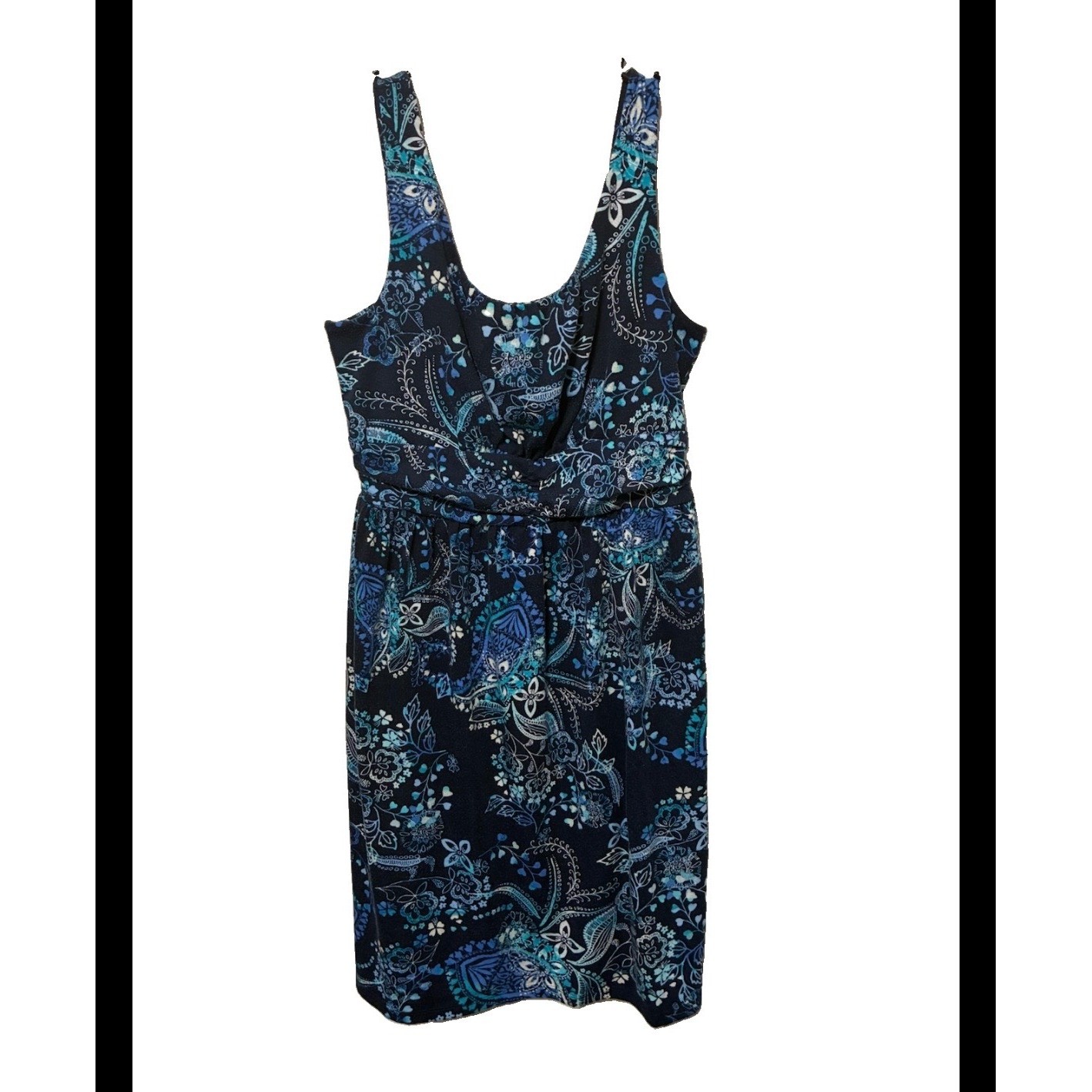 Faded Glory Womens Blue Paisley Floral Sleeveless Knot Waist Dress Medium