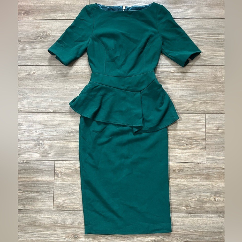 Ted Baker Romolaa Peplum Dress Short Sleeve Dark Green Size 0