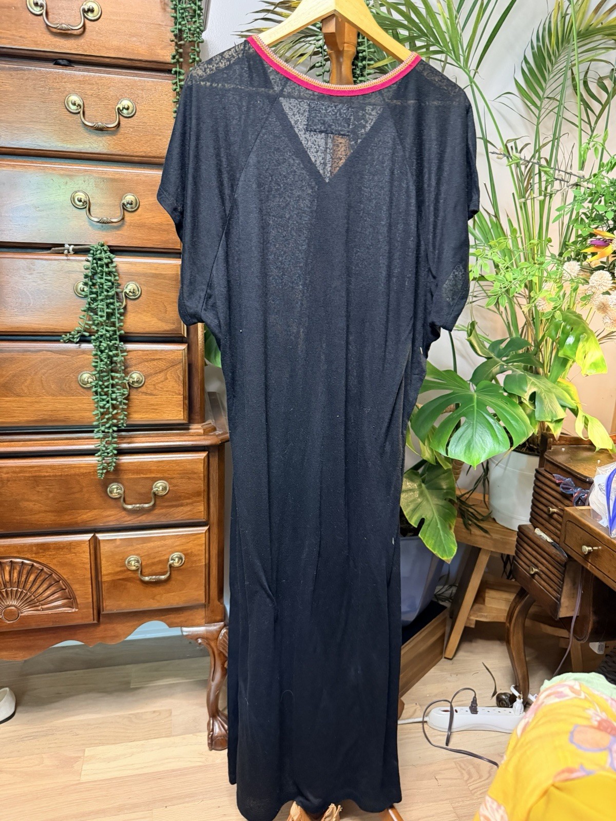 Pitusa Black Maxi Dress with Embroidered Trim