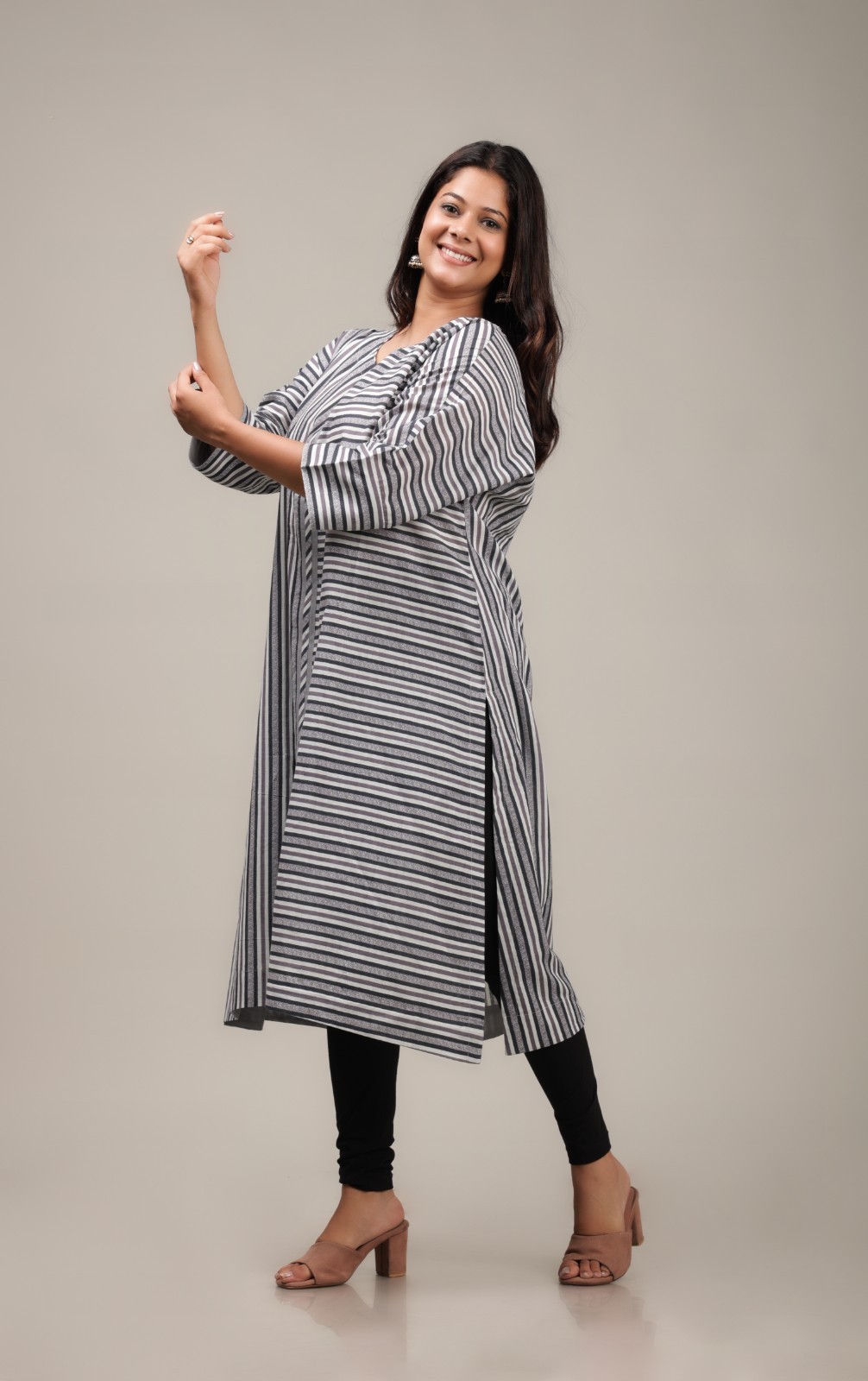 Womens Cotton Beach Cover Up Striped Summer Resort Wear Kaftan Swimsuit Tunic -M
