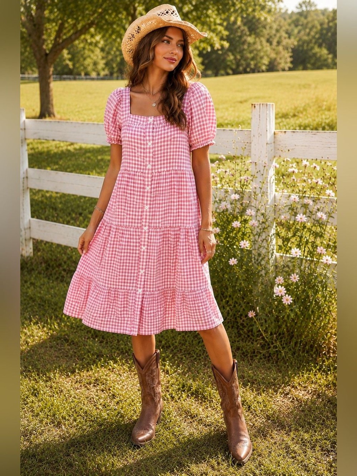 Beach Lunch Lounge Marcela Gingham Tiered Midi Sundress Dusty Pink Large L 12-14