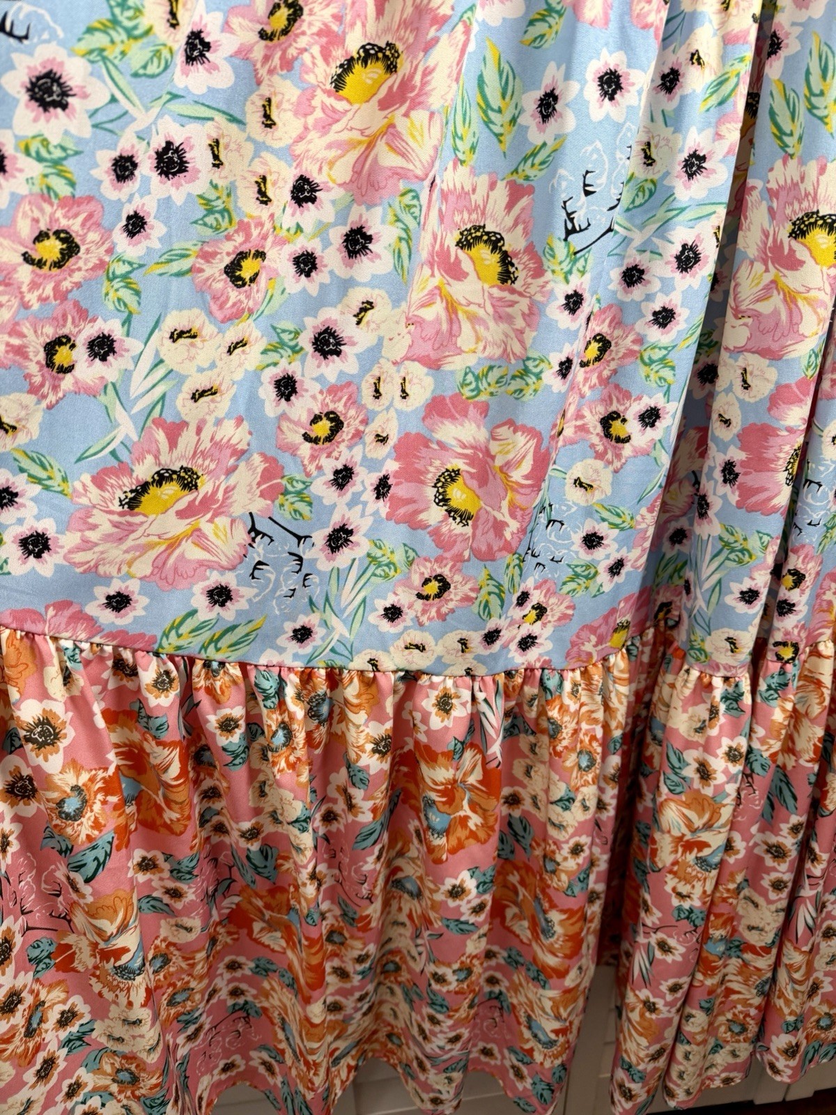 Floral Spaghetti Strap Boho Chic Tiered Oversized Maxi Dress Women’s Size Small
