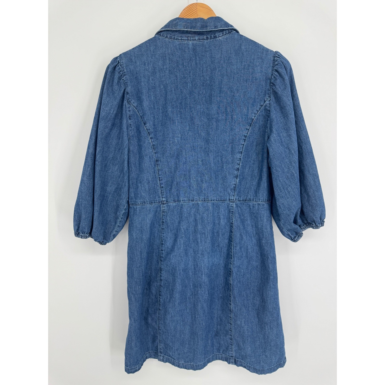 Gap Denim Mini Dress Women M Puff Sleeve Organic Cotton Button Front Western
