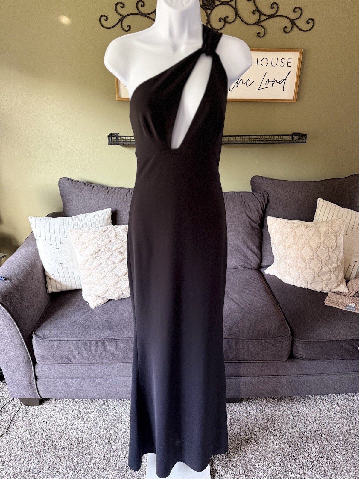 Katie May Black One Shoulder Cutout Backless Maxi Gown Dress Zip Size S Elegant