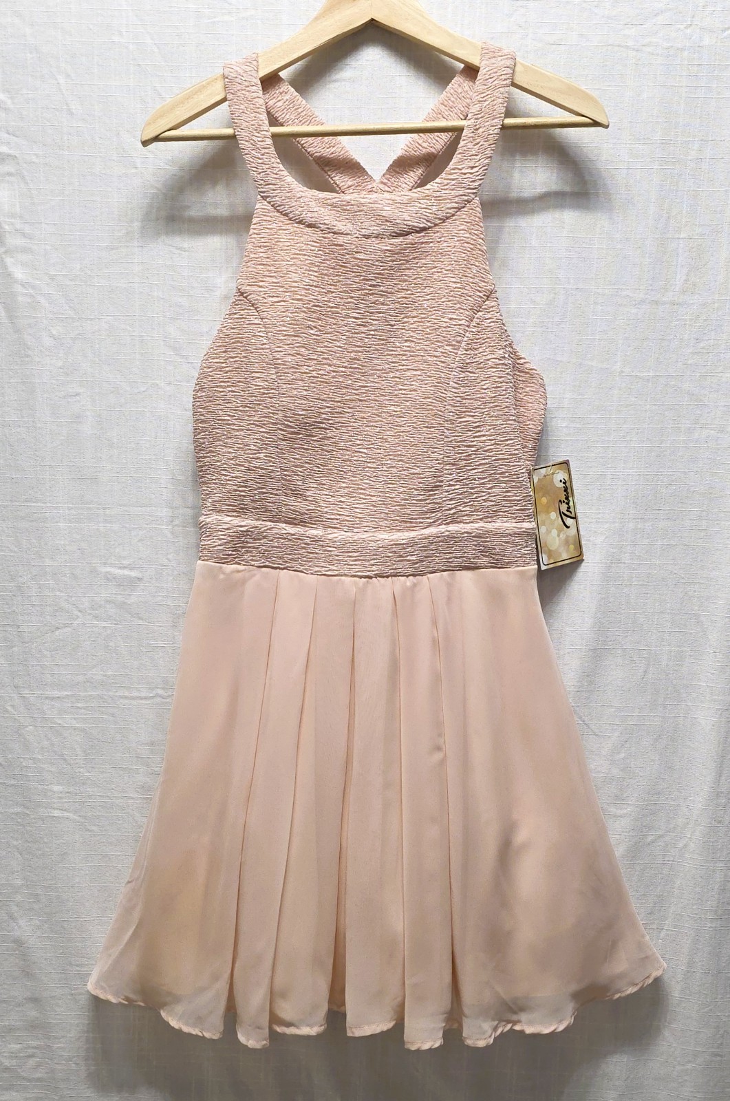 Trixxi Coquette Pink Glitter Skater Dress Bow Back Prom Party Juniors 13 NWT