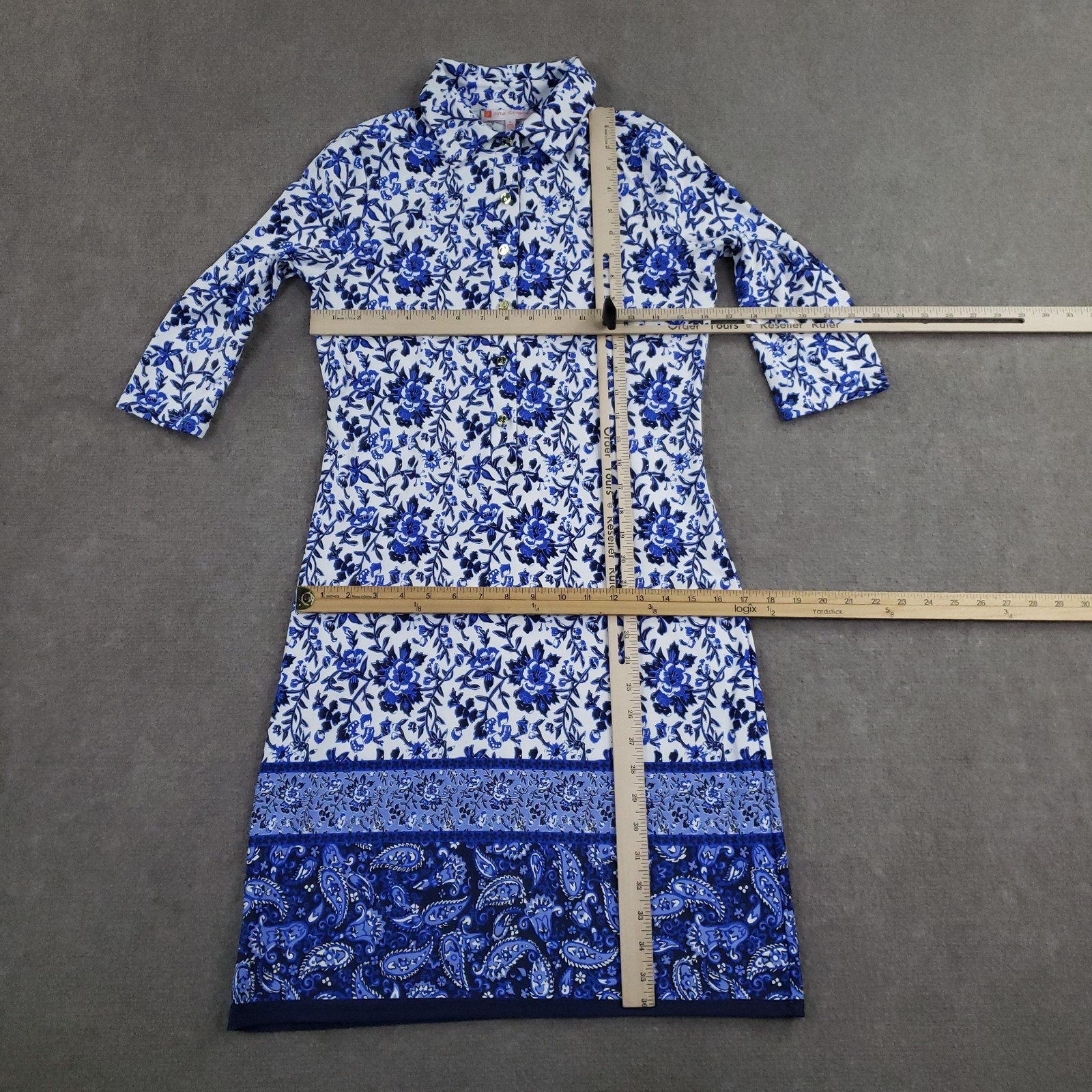 Jude Connally Dress Womens Small Blue Floral Shirt Dress 3/4 Sleeve Collared