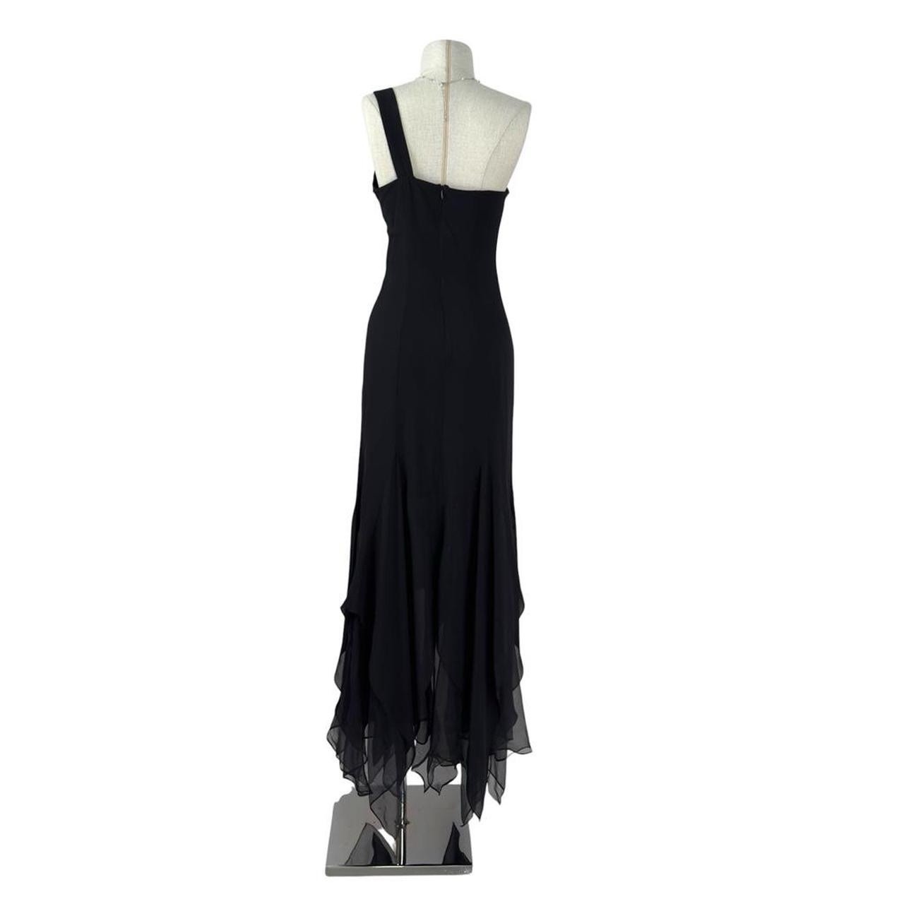 Vintage Black Chiffon One Shoulder Beaded Rose Art Evening Maxi Dress Gothic XS