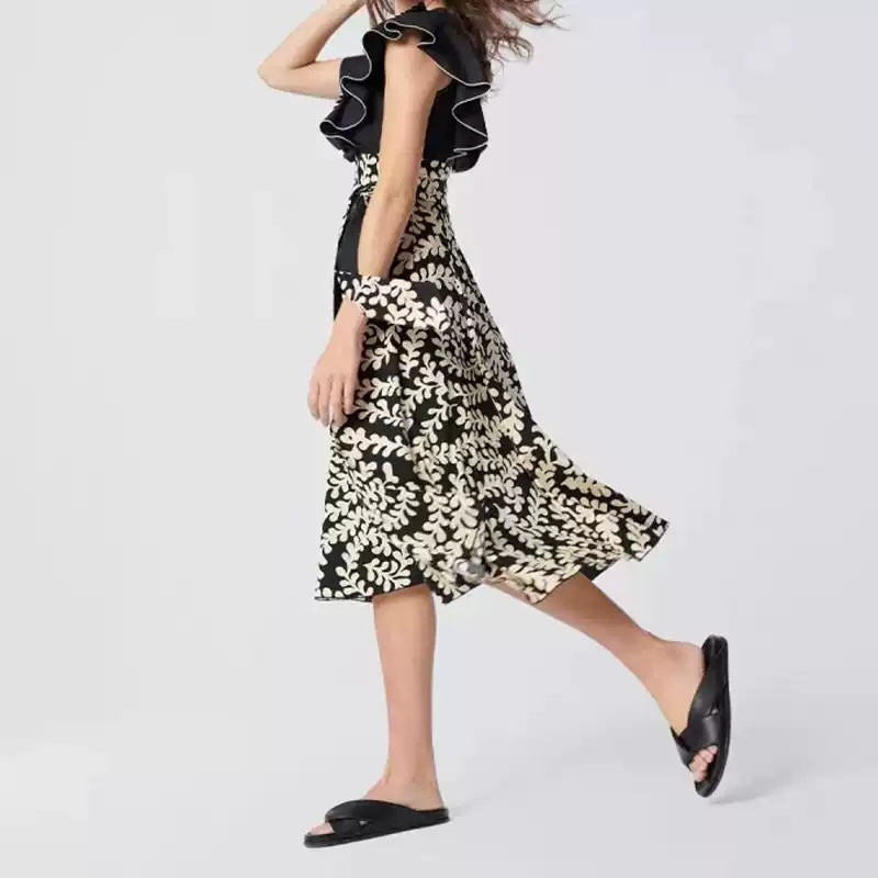 DVF New Colorblock V-Neck Wrap Printed Maxi Dress Retro Slimming